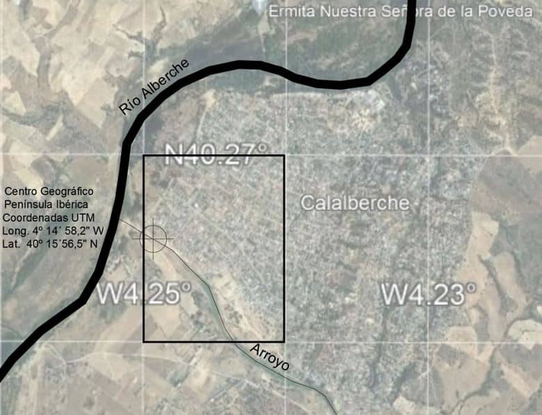 Centro Geográfico Peninsular calculado por C. Paz sobre imagen Google Earth