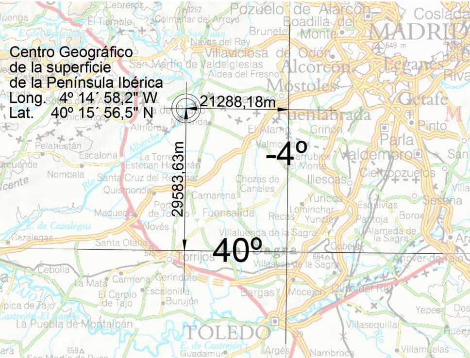 Centro Geográfico Peninsular calculado por C. Paz sobre mapa IGN